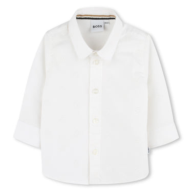 BOSS Camisa para bebe blanca manga larga, logo pequeño bordado logo